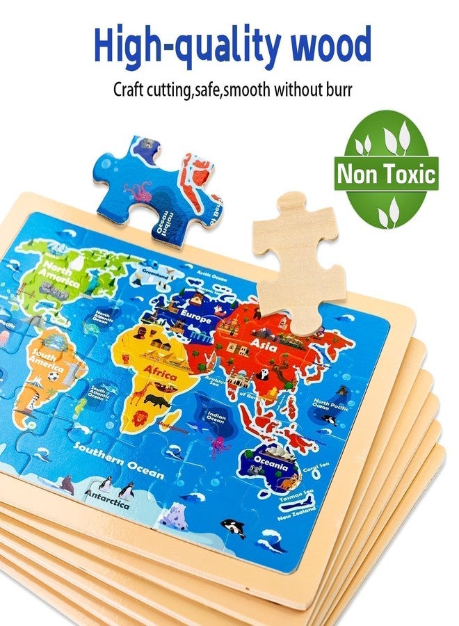 EggSun Christmas Wooden Puzzles for Toddlers 3-5,6 Packs 24Pcs Jigsaw Wooden Solar System Puzzles for Ages 4-8,Preschool Educational Brain Toys Gifts for Boys and Girls 2 4 3 5 Year Old（World Map） - Image 5